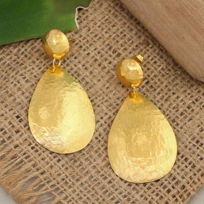 Alternate image for High-Polished 22k Gold-Plated Drop-Shaped Dangle Earrings Future Reflections