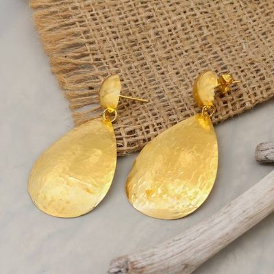 Alternate image for High-Polished 22k Gold-Plated Drop-Shaped Dangle Earrings Future Reflections