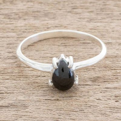 Alternate image for Sterling Silver Solitaire Ring with Black Guatemalan Jade Black Teardrop