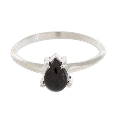 Alternate image for Sterling Silver Solitaire Ring with Black Guatemalan Jade Black Teardrop