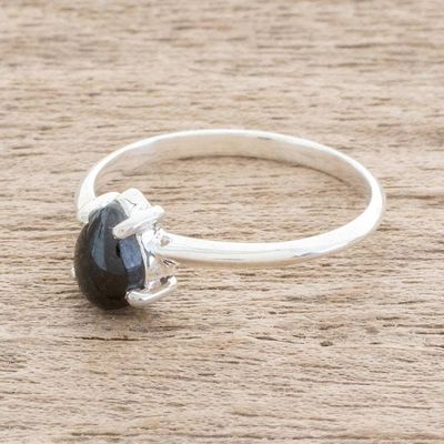 Alternate image for Sterling Silver Solitaire Ring with Black Guatemalan Jade Black Teardrop