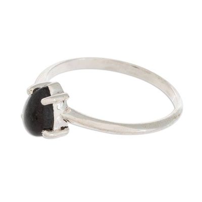 Alternate image for Sterling Silver Solitaire Ring with Black Guatemalan Jade Black Teardrop