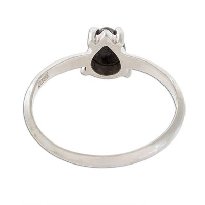 Alternate image for Sterling Silver Solitaire Ring with Black Guatemalan Jade Black Teardrop