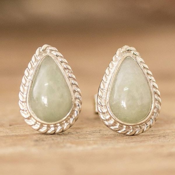Alternate image for High-Polished Teardrop-Shaped Green Jade Stud Earrings Teardrop Abundance