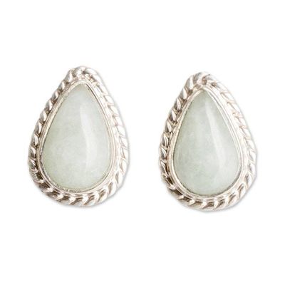 Alternate image for High-Polished Teardrop-Shaped Green Jade Stud Earrings Teardrop Abundance