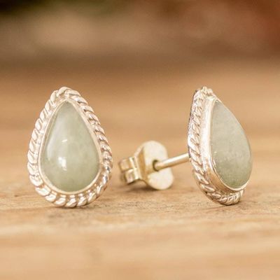 Alternate image for High-Polished Teardrop-Shaped Green Jade Stud Earrings Teardrop Abundance