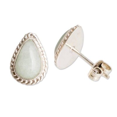 Alternate image for High-Polished Teardrop-Shaped Green Jade Stud Earrings Teardrop Abundance