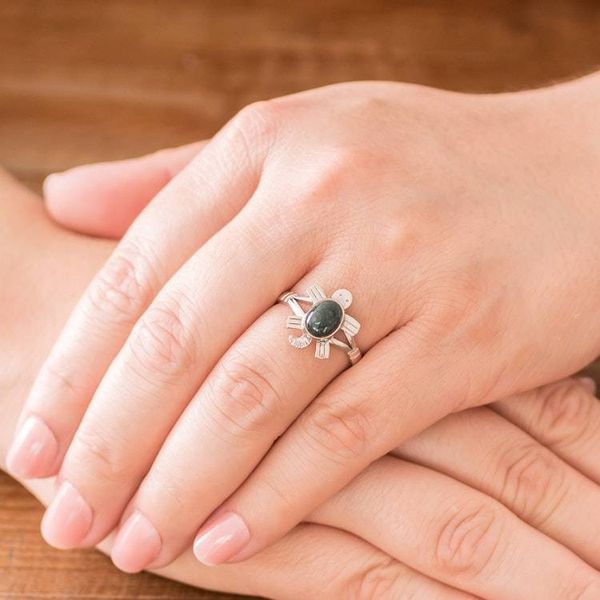 Alternate image for Sterling Silver Ring with Jade Artisan Crafted Jewelry Dark Green Marine Turtle