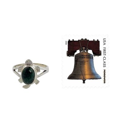 Alternate image for Sterling Silver Ring with Jade Artisan Crafted Jewelry Dark Green Marine Turtle