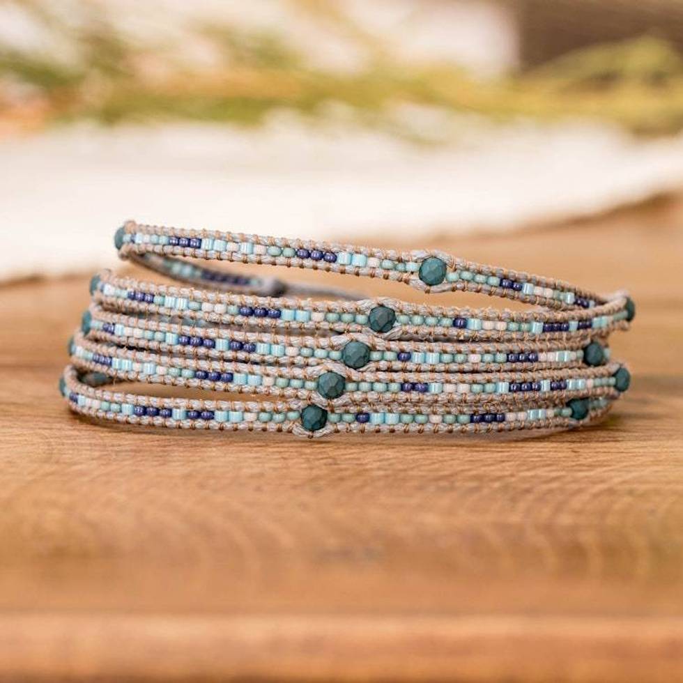 Onyx and Glass Beaded Wrap Bracelet Handcrafted in Guatemala 'Gems of Destiny'