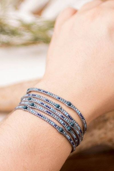 Alternate image for Onyx and Glass Beaded Wrap Bracelet Handcrafted in Guatemala Gems of Destiny