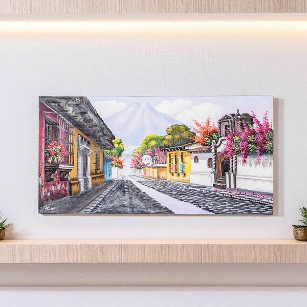 Alternate image for Oil Painting of Traditional Street in Antigua Guatemala Bell Street