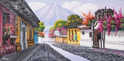 Alternate image for Oil Painting of Traditional Street in Antigua Guatemala Bell Street