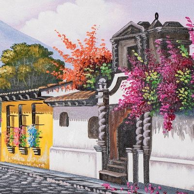 Alternate image for Oil Painting of Traditional Street in Antigua Guatemala Bell Street