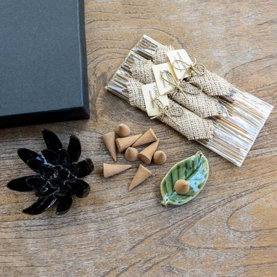 Primary image for Boxed Aromatherapy Incense and Holder Set Blooming Lotus in Black