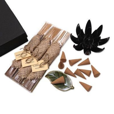 Alternate image for Boxed Aromatherapy Incense and Holder Set Blooming Lotus in Black