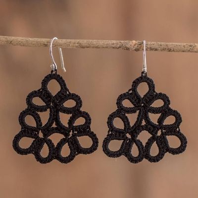 Alternate image for Hand-Tatted Dangle Earrings in Black Crafted in Guatemala Petal Essence in Black