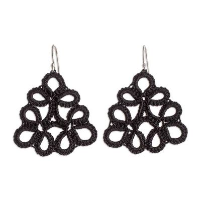 Alternate image for Hand-Tatted Dangle Earrings in Black Crafted in Guatemala Petal Essence in Black