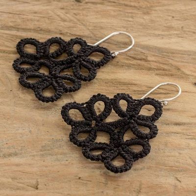 Alternate image for Hand-Tatted Dangle Earrings in Black Crafted in Guatemala Petal Essence in Black