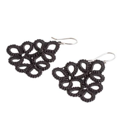 Alternate image for Hand-Tatted Dangle Earrings in Black Crafted in Guatemala Petal Essence in Black
