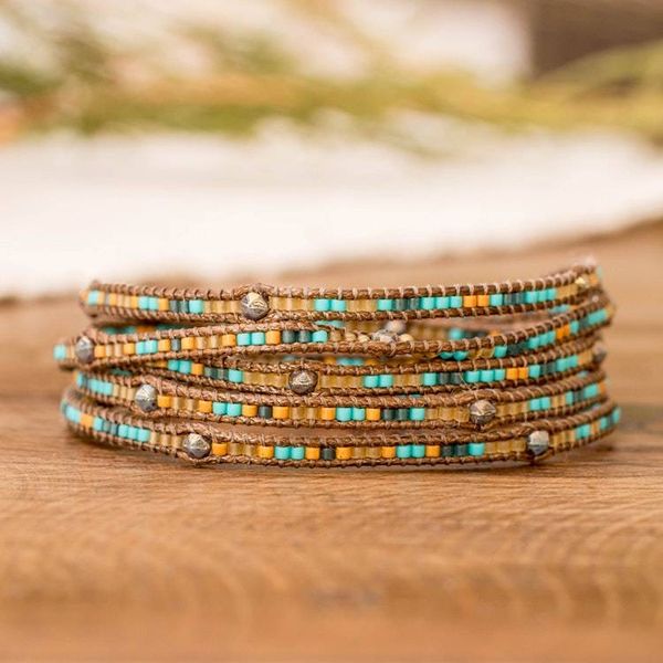 Alternate image for Colorful Handcrafted Wrap Bracelet with Onyx and Glass Beads Stones of Destiny