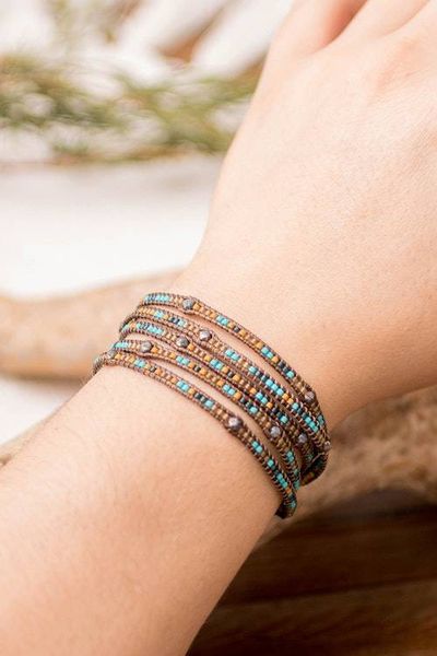 Alternate image for Colorful Handcrafted Wrap Bracelet with Onyx and Glass Beads Stones of Destiny