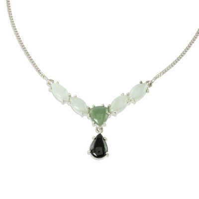 Alternate image for Modern 925 Silver Y-Necklace with Jade in 3 Colors Natural Trio