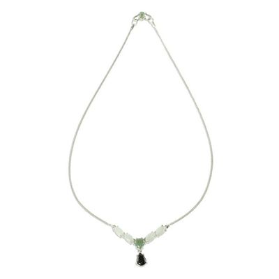 Alternate image for Modern 925 Silver Y-Necklace with Jade in 3 Colors Natural Trio