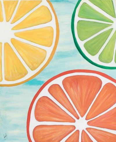 Alternate image for Acrylic on Canvas Painting of Lemon Orange and Lime Citrus Colors Harmony