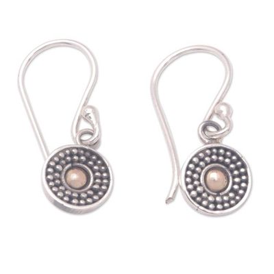 Primary image for Gong-Themed Sterling Silver Dangle Earrings with Gold Accent Antique Gong