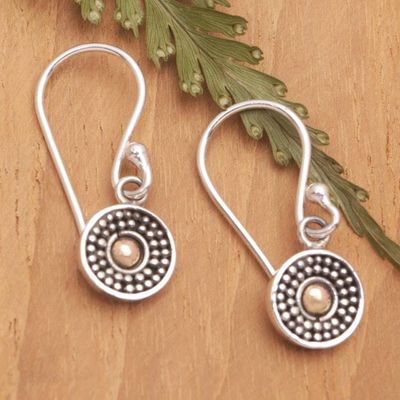 Alternate image for Gong-Themed Sterling Silver Dangle Earrings with Gold Accent Antique Gong