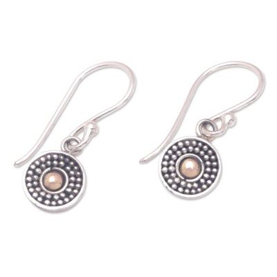 Alternate image for Gong-Themed Sterling Silver Dangle Earrings with Gold Accent Antique Gong