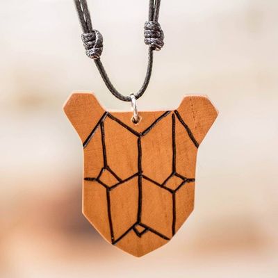 Alternate image for Bear Head-Shaped Adjustable Reclaimed Wood Pendant Necklace Forest Friend