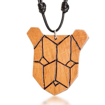 Alternate image for Bear Head-Shaped Adjustable Reclaimed Wood Pendant Necklace Forest Friend