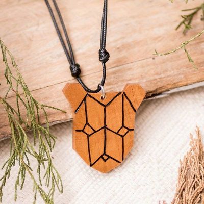 Alternate image for Bear Head-Shaped Adjustable Reclaimed Wood Pendant Necklace Forest Friend