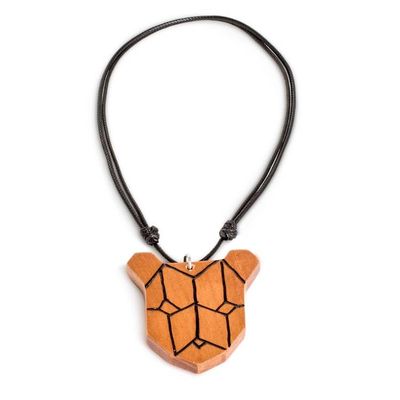 Alternate image for Bear Head-Shaped Adjustable Reclaimed Wood Pendant Necklace Forest Friend