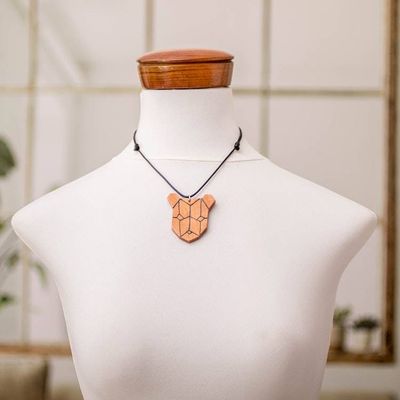Alternate image for Bear Head-Shaped Adjustable Reclaimed Wood Pendant Necklace Forest Friend