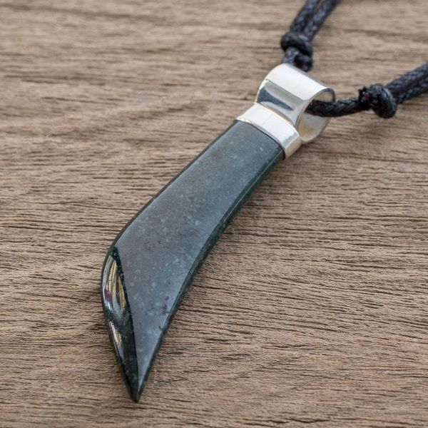 Alternate image for Dark Green Jade Long Tusk Pendant Necklace from Guatemala Long Tusk in Dark Green
