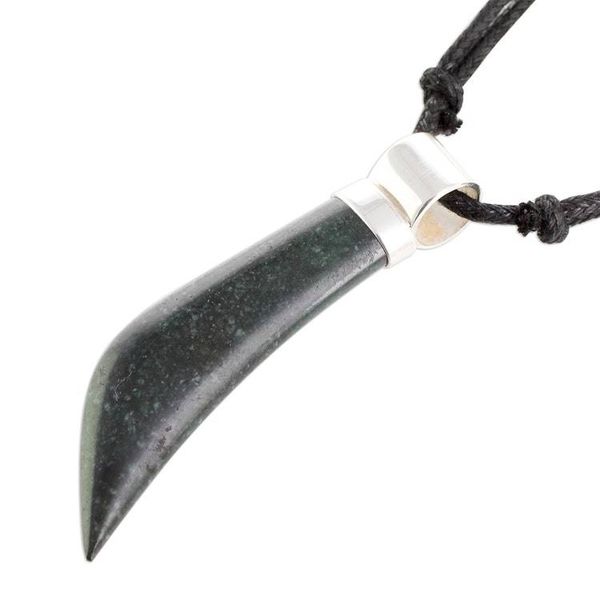 Alternate image for Dark Green Jade Long Tusk Pendant Necklace from Guatemala Long Tusk in Dark Green