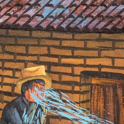 Alternate image for Colorful Oil Painting of a Small Guatemalan Maya Town Courting