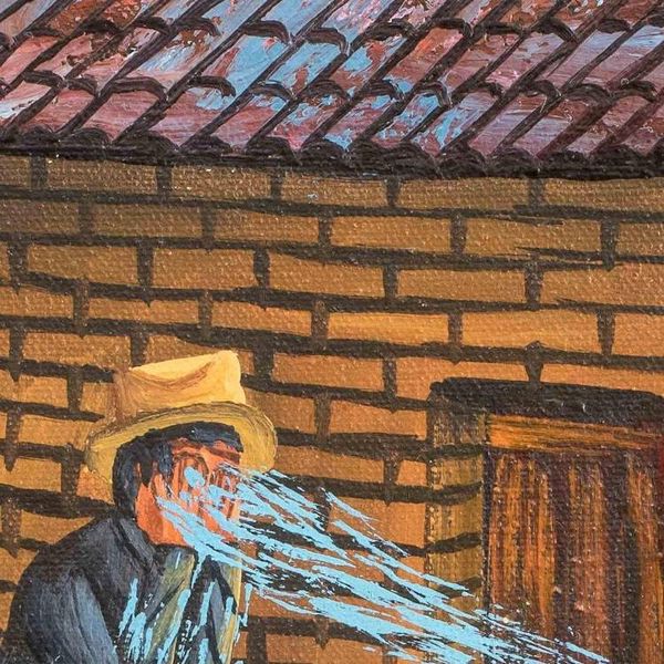 Alternate image for Colorful Oil Painting of a Small Guatemalan Maya Town Courting