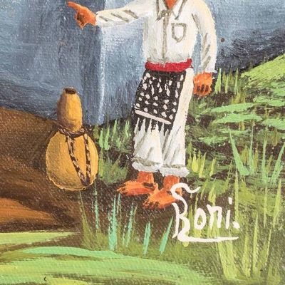 Alternate image for Colorful Oil Painting of a Small Guatemalan Maya Town Courting