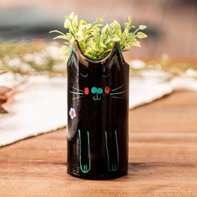 Alternate image for Cat-Themed Ceramic Decorative Vase Utensil and Pen Holder Petite Black Feline Organizer