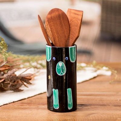 Alternate image for Ceramic Dog Utensil Pen Holder and Decorative Vase in Black Black Canine Organizer
