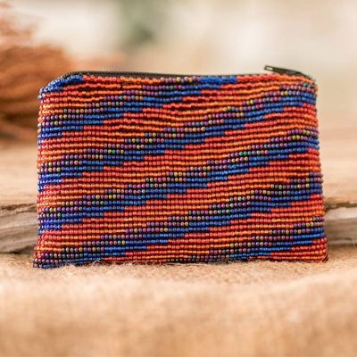 Alternate image for Striped Beaded Coin Purse Handcrafted in Guatemala Sparkling Stripes