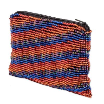 Alternate image for Striped Beaded Coin Purse Handcrafted in Guatemala Sparkling Stripes