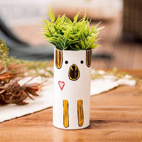 Alternate image for Dog-Shaped Ceramic Decorative Vase Utensil and Pen Holder White Canine Organizer