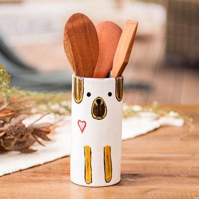 Alternate image for Dog-Shaped Ceramic Decorative Vase Utensil and Pen Holder White Canine Organizer