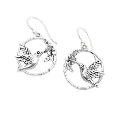 Alternate image for Hummingbird-Themed Sterling Silver Dangle Earrings from Bali Dancing Hummingbird