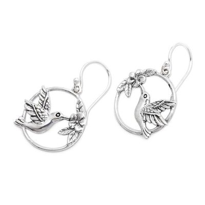 Alternate image for Hummingbird-Themed Sterling Silver Dangle Earrings from Bali Dancing Hummingbird